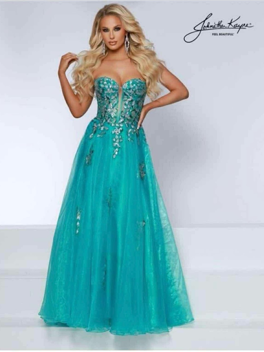 Pageant or Prom Strapless Teal Embellished Tulle Ball Gown Size 24